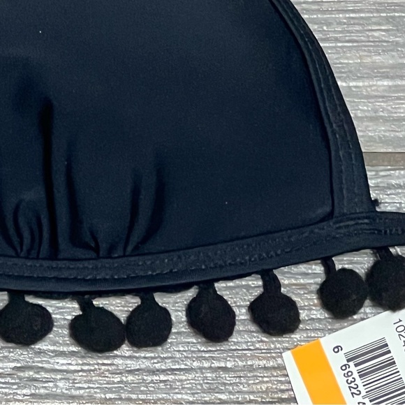NWT Hula Honey Halter Pom Pom Bikini Swim Top Black Size Small - Picture 12 of 13